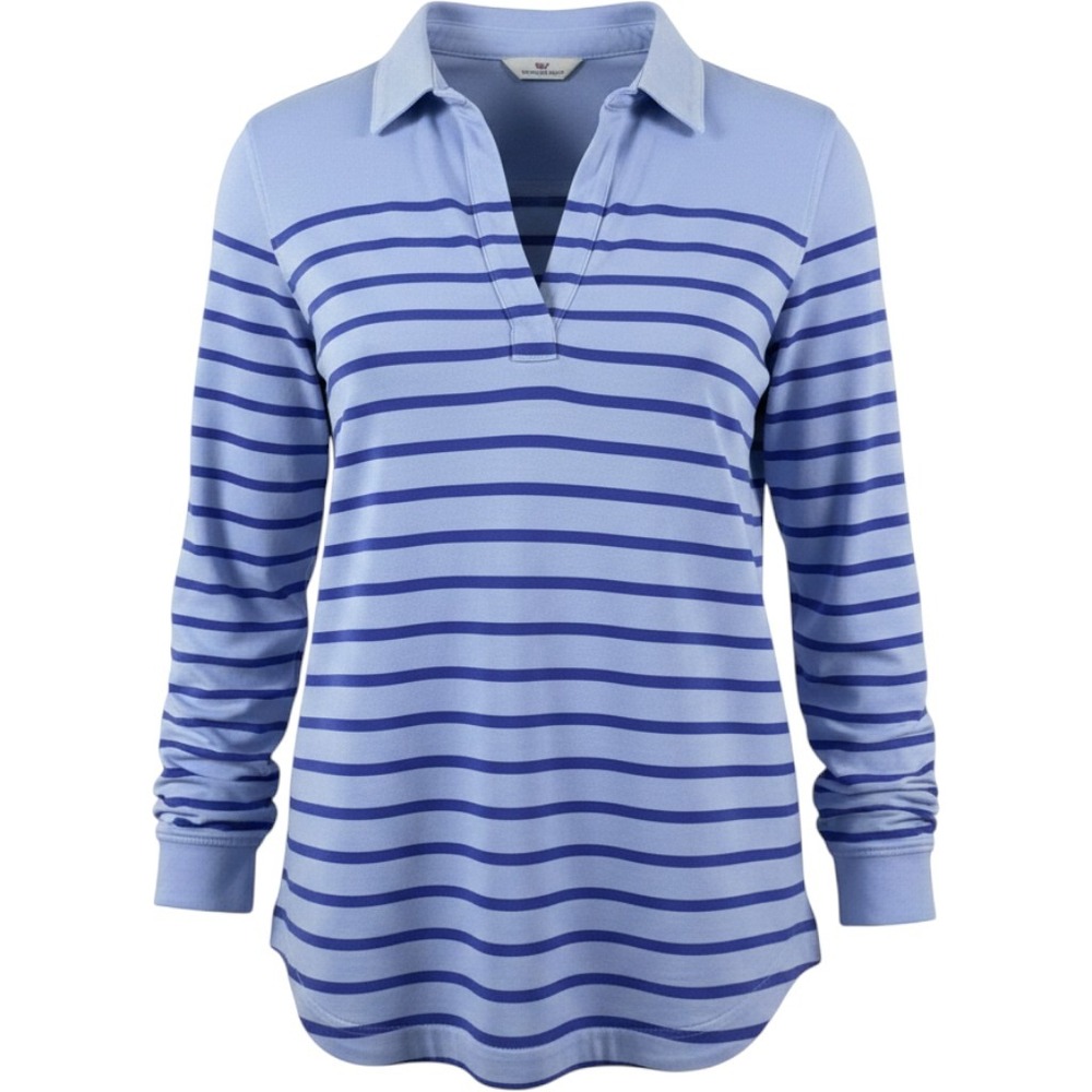 Vineyard Vines Tunic Womens M Blue Knit Lucaya Striped Long Sleeve V-Neck Polo
